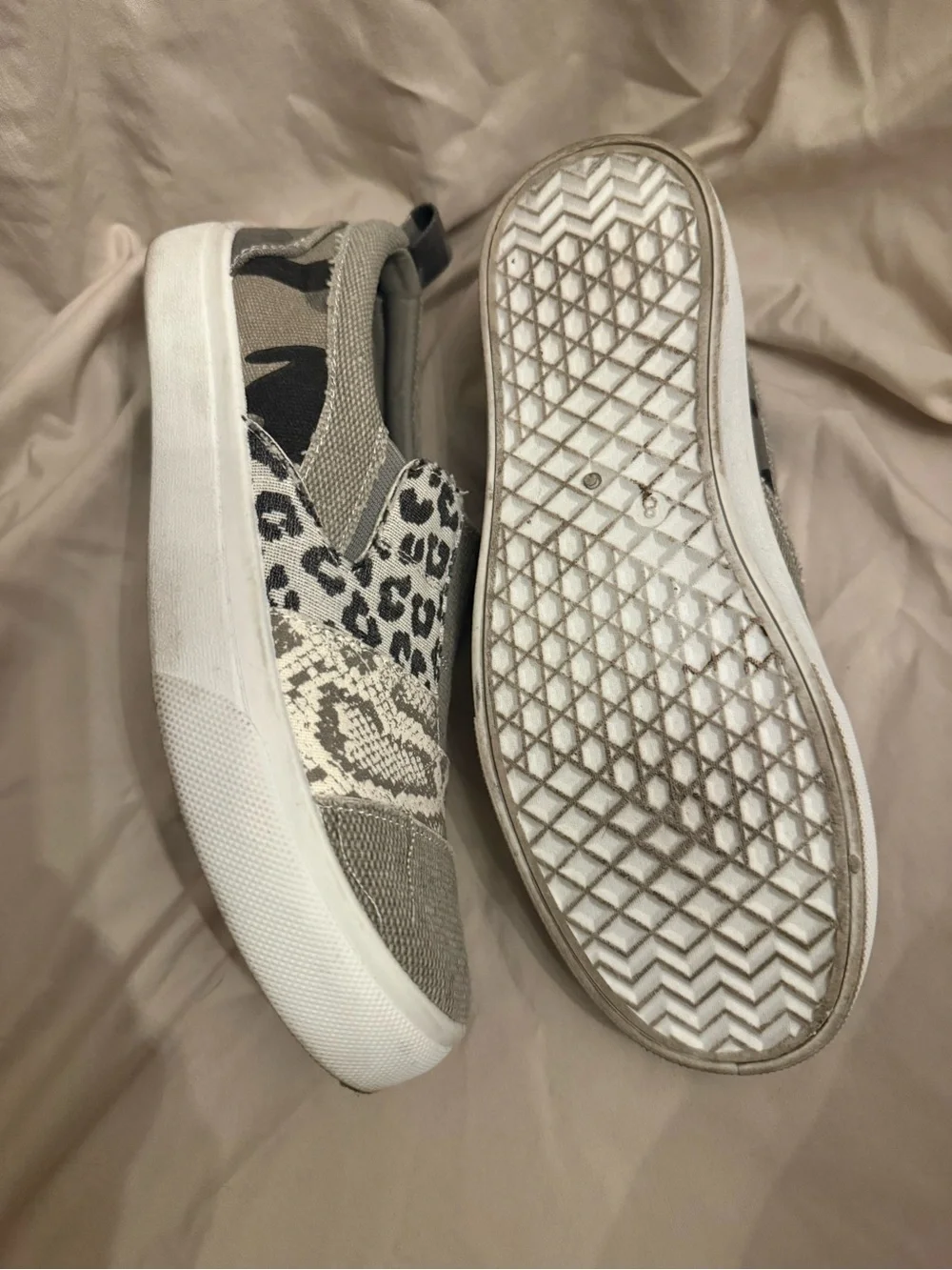 Maurices Gray Slip-On Sneakers with Leopard and Crochet Accents